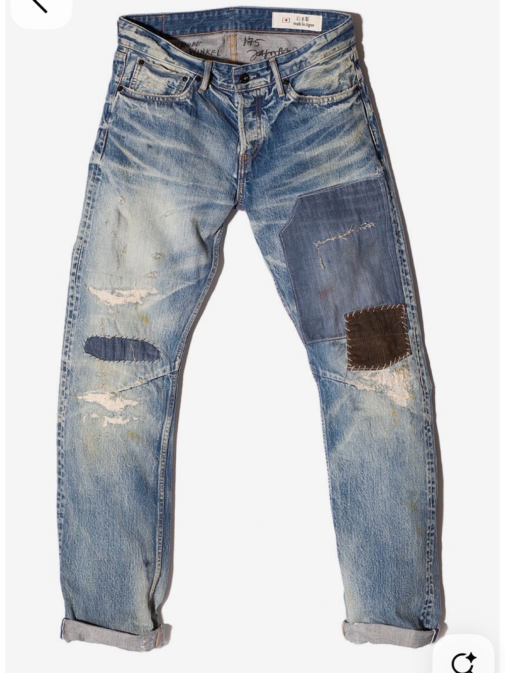 Denham Jeans Men's Working Jeans Light Blue Patchwork, Selvedge, Regular Jeans